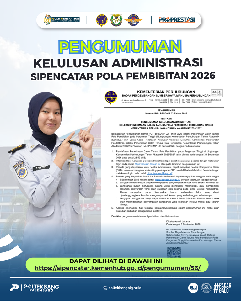 PENGUMUMAN KELULUSAN ADMINISTRASI SIPENCATAR JALUR POLBIT 2026